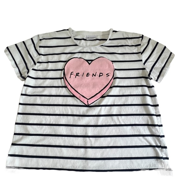 Friends TV Series Womens Tshirt White Blue Striped Short Sleeve Plus Size Heart - Picture 11 of 12